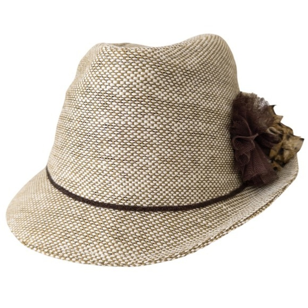 Claire's Fedora Hat Women M/L Tan Paper Straw Boho Floral Animal Print Mob Wife
